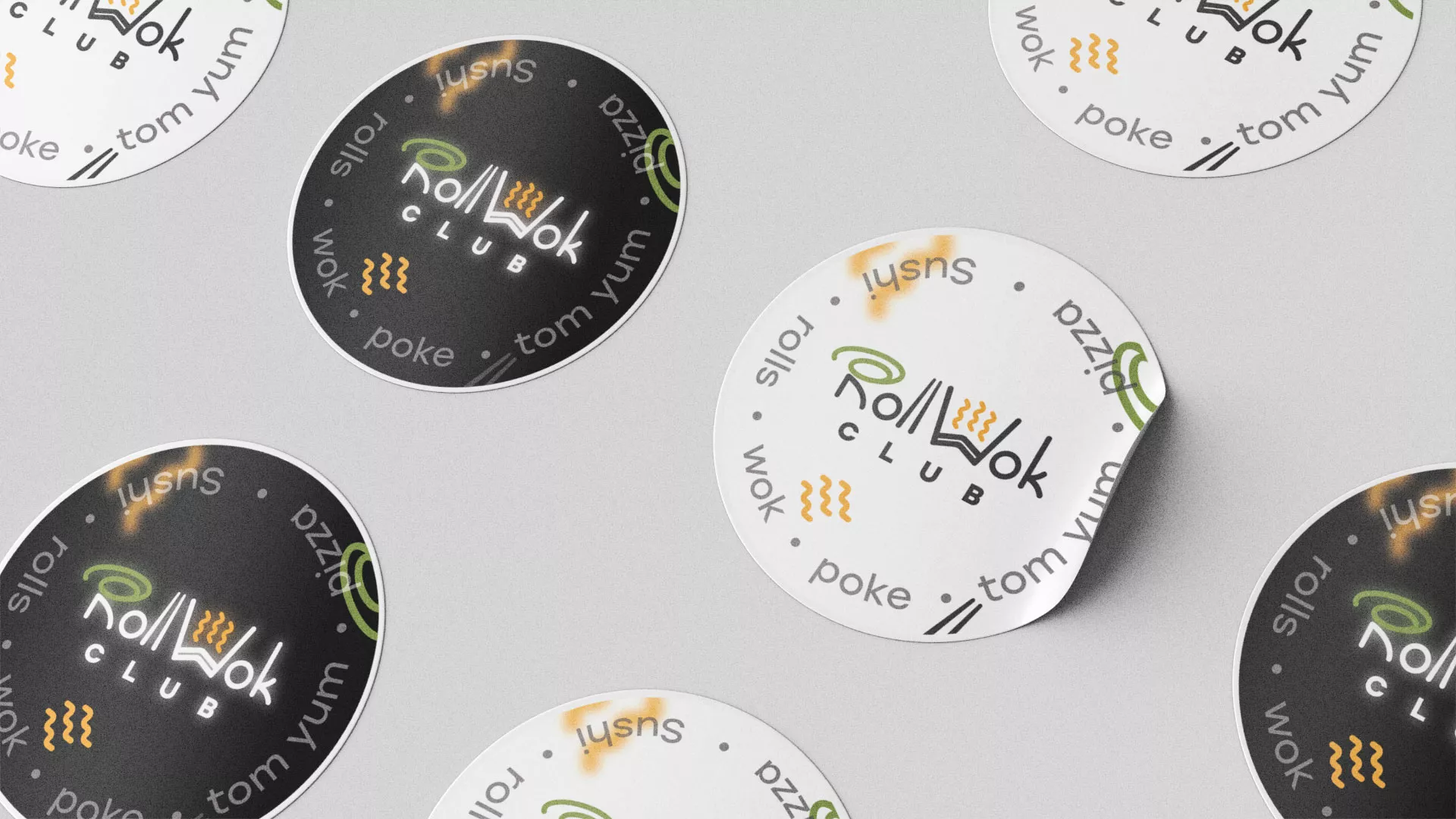 Разработка наклеек для суши-бара «Roll Wok Club» в Кондрово